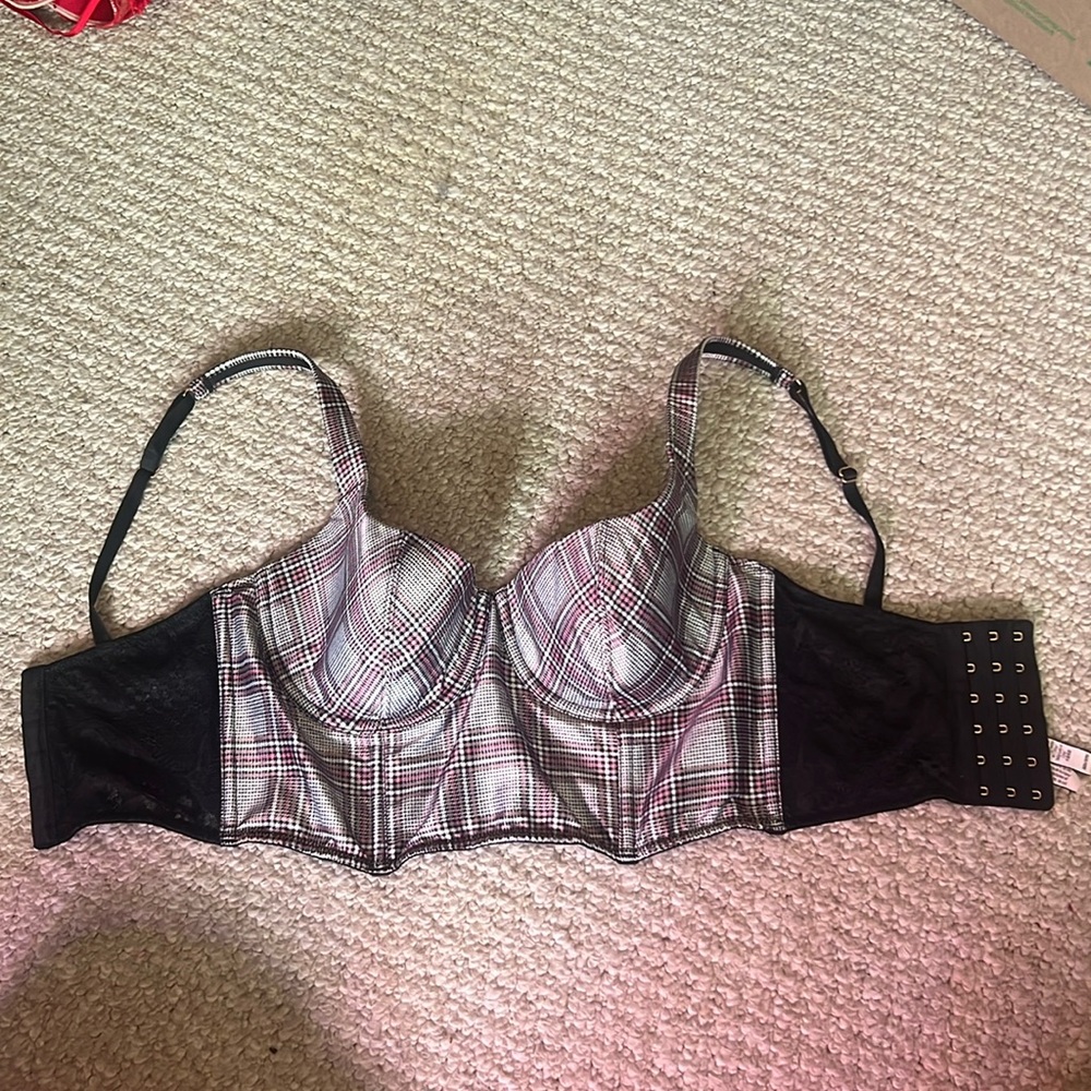 Victoria’s Secret Silver and Red Plaid Corset Bra Top